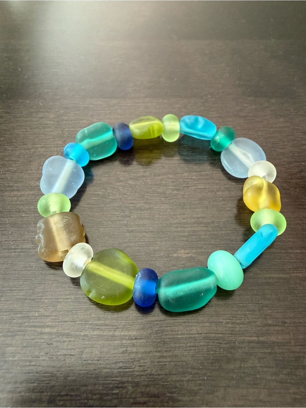 Colorful Sea Glass Bead Stretch Bracelet - Multicolor